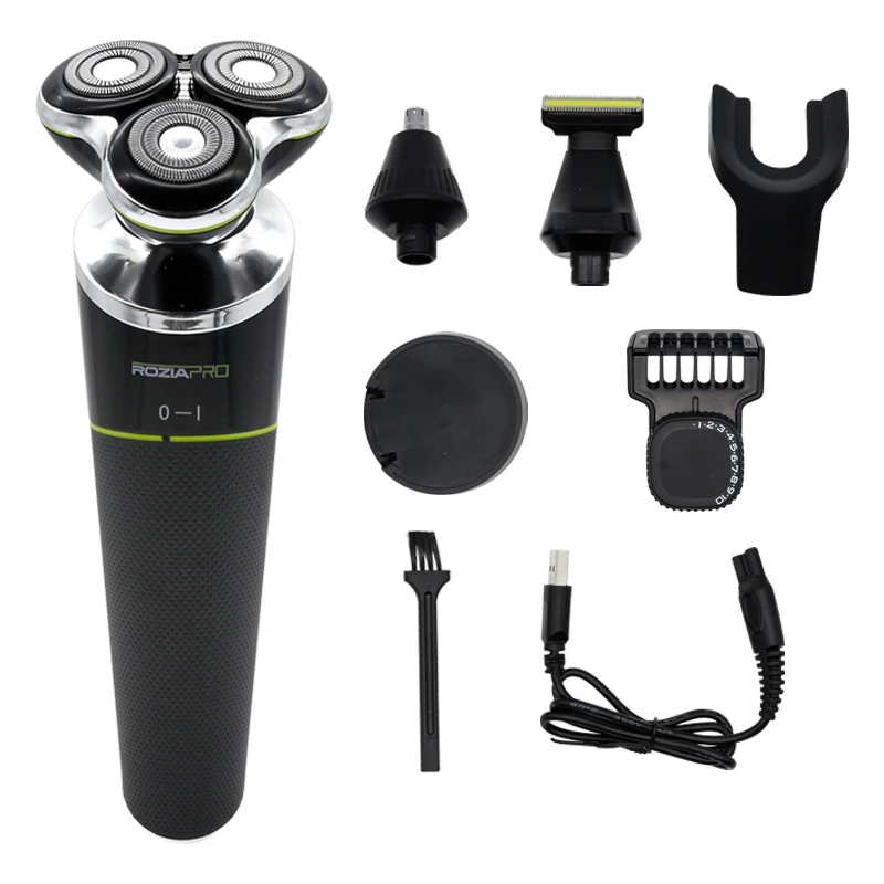 ROZIAPRO HT9533 - HT9532W Rasoir Électrique 5-en-1 pour Homme – Tondeuse Rotative Rechargeable, Étanche, Affichage LED, Accessoires Multifonction