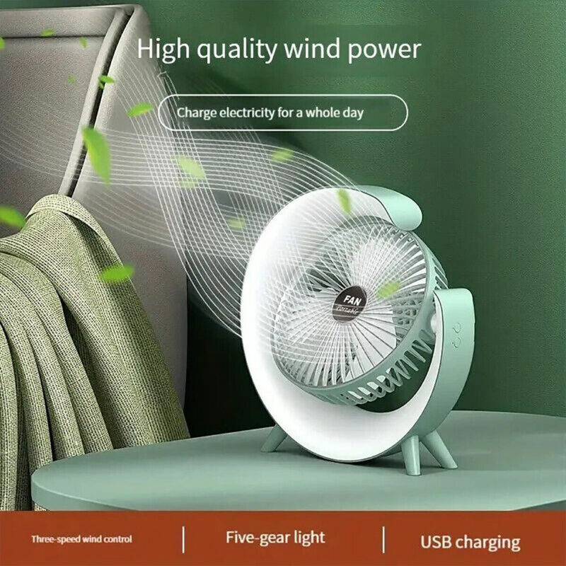 Ventilateur de table portable avec lampe G décorative à LED USB