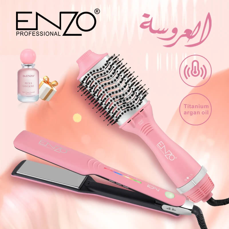 ENZO EN-511 – Pack 2-en-1 : Brosse Chauffante et Lisseur Professionnel