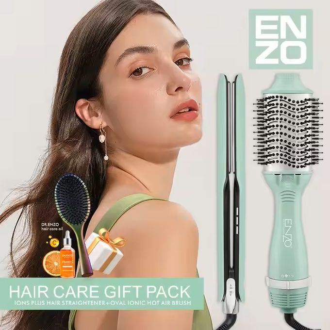 ENZO EN-511 – Pack 2-en-1 : Brosse Chauffante et Lisseur Professionnel