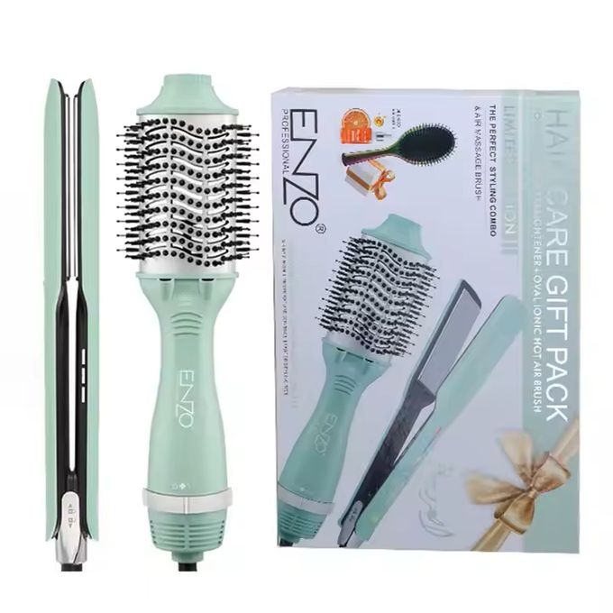 ENZO EN-511 – Pack 2-en-1 : Brosse Chauffante et Lisseur Professionnel
