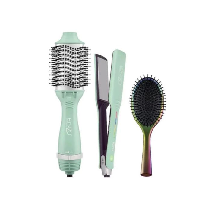 ENZO EN-511 – Pack 2-en-1 : Brosse Chauffante et Lisseur Professionnel