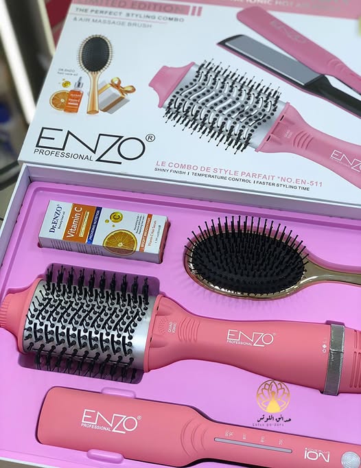 ENZO EN-511 – Pack 2-en-1 : Brosse Chauffante et Lisseur Professionnel