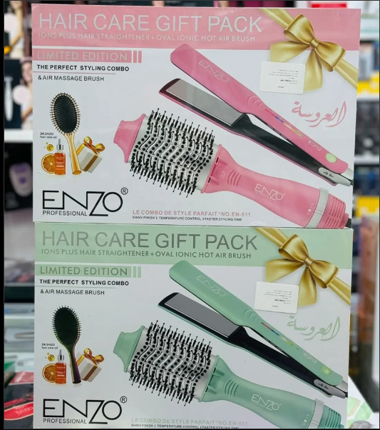 ENZO EN-511 – Pack 2-en-1 : Brosse Chauffante et Lisseur Professionnel