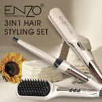 ENZO EN‑3885 – Pack coiffure 3 en 1 : lisseur, brosse & boucleur - gris