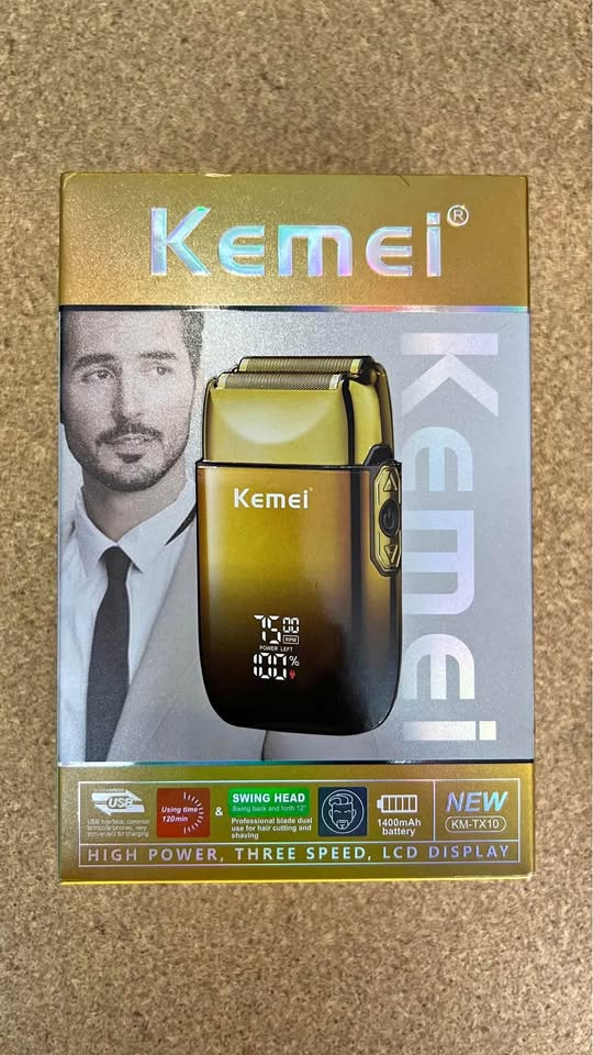 Kemei-KM-TX10 Rasoir Electrique pour hommes lames à double feuille USB charge rapide affichage LED doré gold