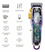 Kemei KM‑2706PG – Tondeuse Rechargeable Transparent Professionnelle