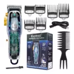 Kemei KM‑2706PG – Tondeuse Rechargeable Transparent Professionnelle