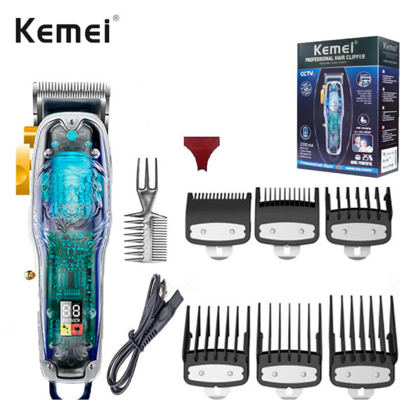 Kemei KM‑2706PG – Tondeuse Rechargeable Transparent Professionnelle