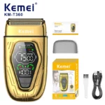 kemei t-360 rasoir électrique avec écran d'affichage LED - doré gold
