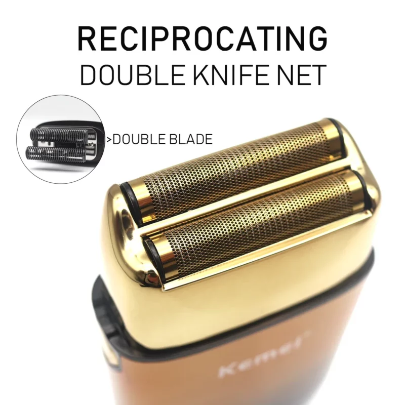 Kemei-KM-TX10 Rasoir Electrique pour hommes lames à double feuille USB charge rapide affichage LED doré gold