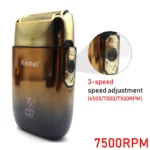 Kemei-KM-TX10 Rasoir Electrique pour hommes lames à double feuille USB charge rapide affichage LED doré gold