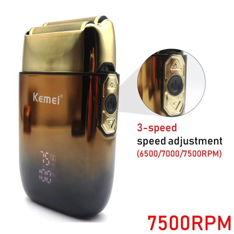 Kemei-KM-TX10 Rasoir Electrique pour hommes lames à double feuille USB charge rapide affichage LED doré gold