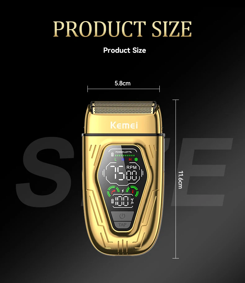 kemei t-360 rasoir électrique avec écran d'affichage LED - doré gold - - Boutique Algérie