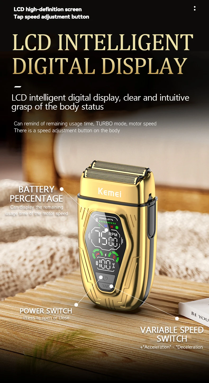 kemei t-360 rasoir électrique avec écran d'affichage LED - doré gold kemei t-360 rasoir électrique avec écran d'affichage LED - doré gold - - Boutique Algérie