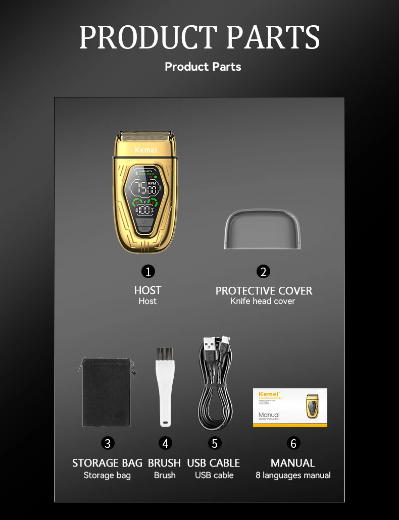 kemei t-360 rasoir électrique avec écran d'affichage LED - doré gold - - Boutique Algérie