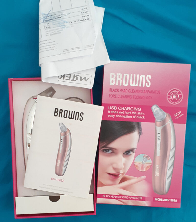 BROWNS BS‑1868A – Aspirateur de Points Noirs Puissant – 18 W – 9 Embouts