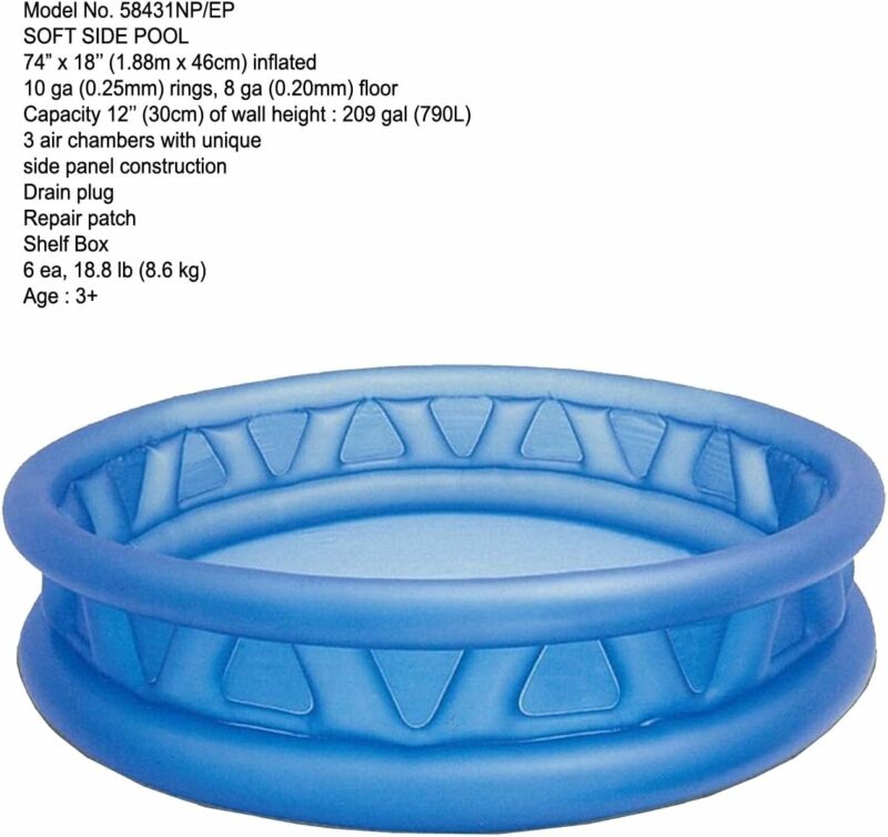 Intex 74″ Soft‑Side Pool – Piscine Gonflable Familiale 188 L