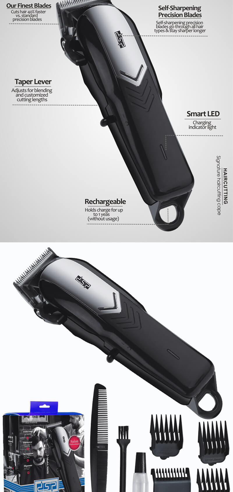 DSP 90058 – Tondeuse Sans Fil 120 min Autonomie, 4 Sabots Bateri 2000mAh