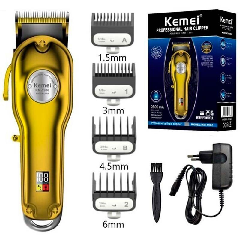 Kemei km-1986 -Tondeuse à cheveux professionnelle pour hommes, rasoir électrique sans fil, avec écran LCD, USB