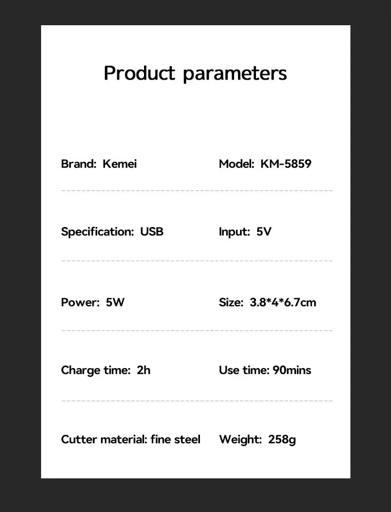 KEMEI KM-5859 – Tondeuse 5-en-1 Professionnelle - multifonction