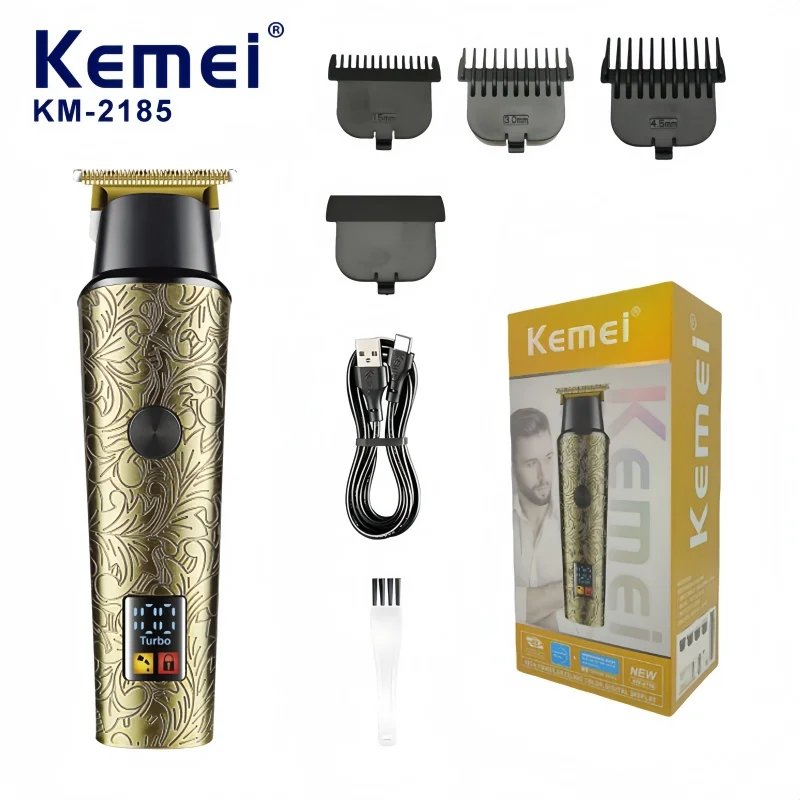 Kemei KM-2185 Tondeuse à cheveux électrique sans fil LCD afficheur gold, rechargeable par USB
