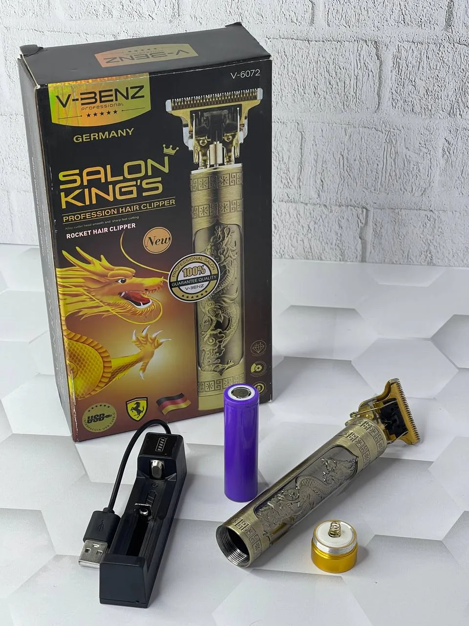 V-BENZ V-6072 – tondeuse professionnel “Zero-Gap” rechargeable doré - dragon