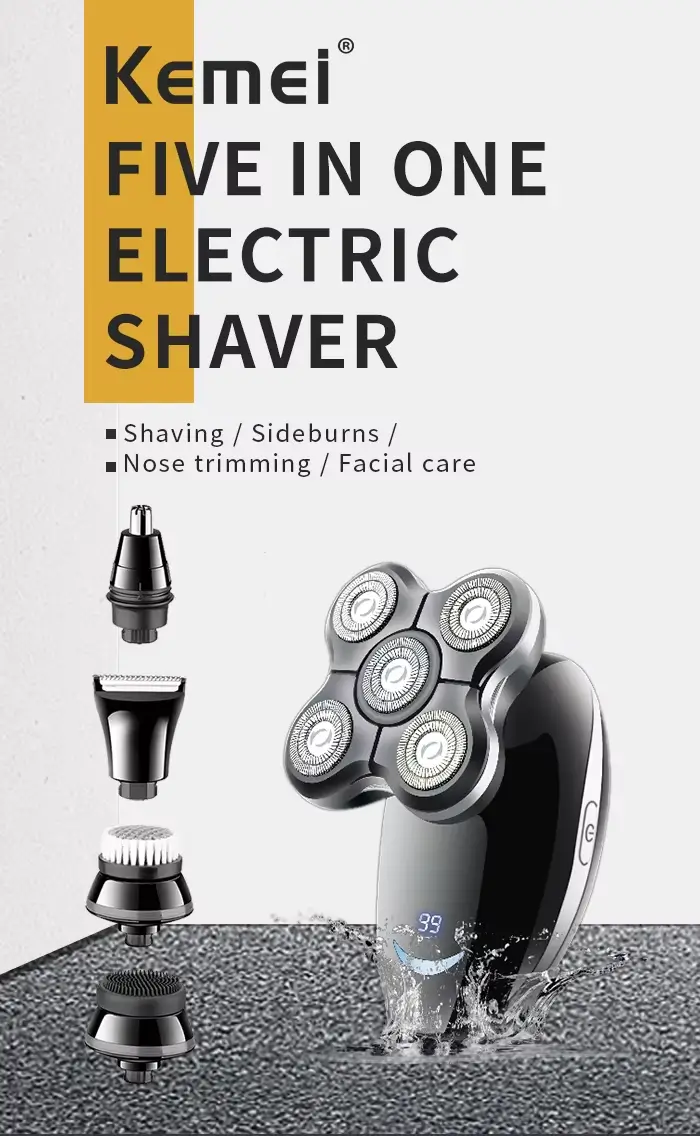 Kemei KM-1004 – Rasoir Électrique Professionnel multifoncition Rechargeable à 3 Têtes Flottantes