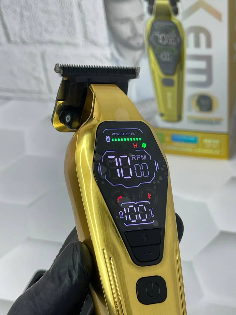 Kemei KM-1697 – Tondeuse Vintage LCD 1400 mAh, 3 Vitesses - 9W - afficheur lcd gold