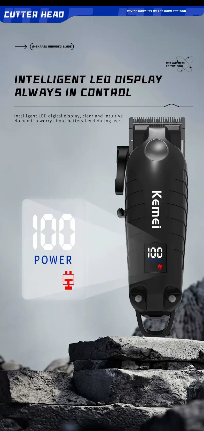 Kemei KM-2290D – Tondeuse Électrique Rechargeable Sans Fil pour Cheveux & Barbe