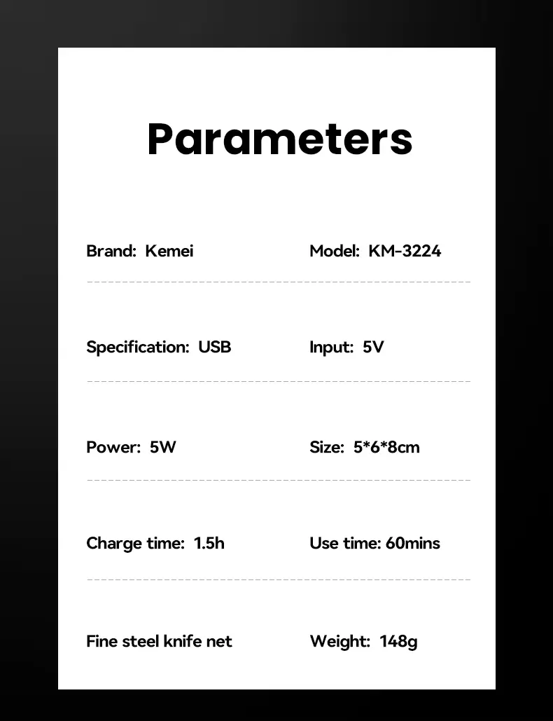 Kemei KM-3224 – Rasoir / Tondeuse 3-en-1 Rechargeable