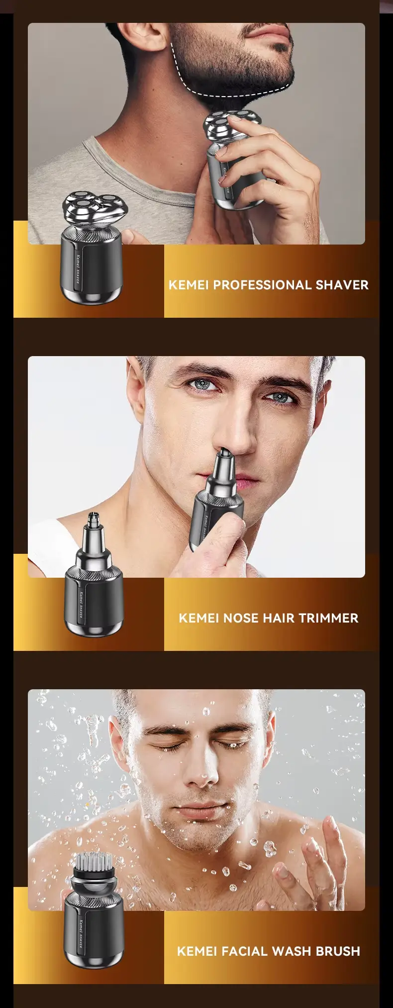 Kemei KM-3224 – Rasoir / Tondeuse 3-en-1 Rechargeable