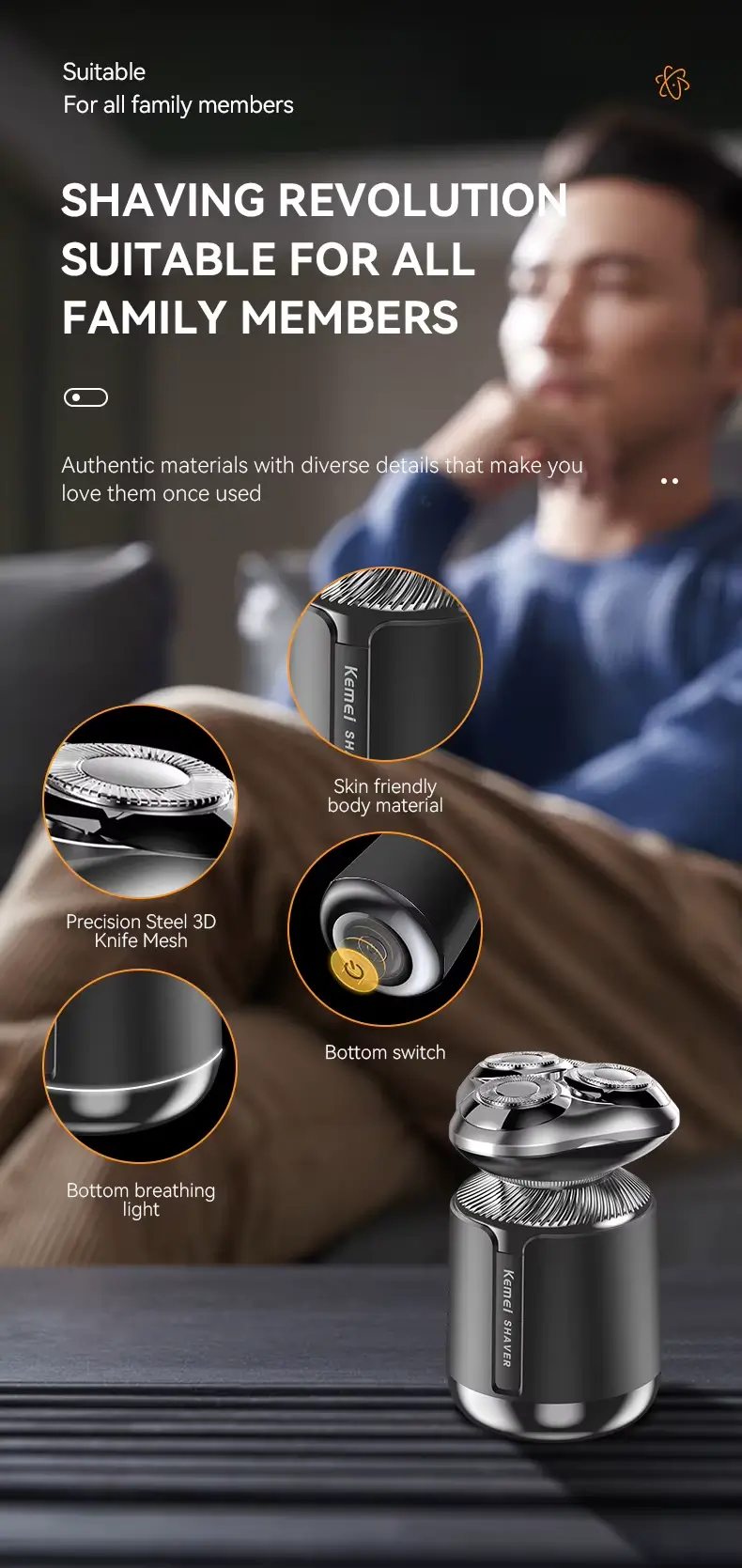 Kemei KM-3224 – Rasoir / Tondeuse 3-en-1 Rechargeable