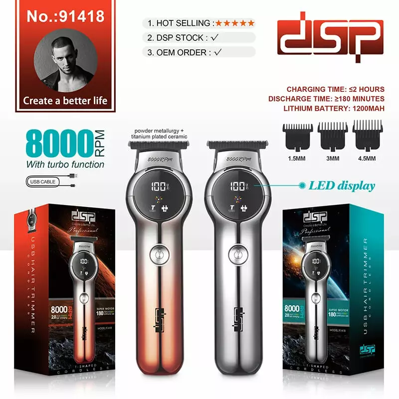 DSP 91418 – Tondeuse Électrique Rechargeable sans Fil pour Cheveux & Barbe