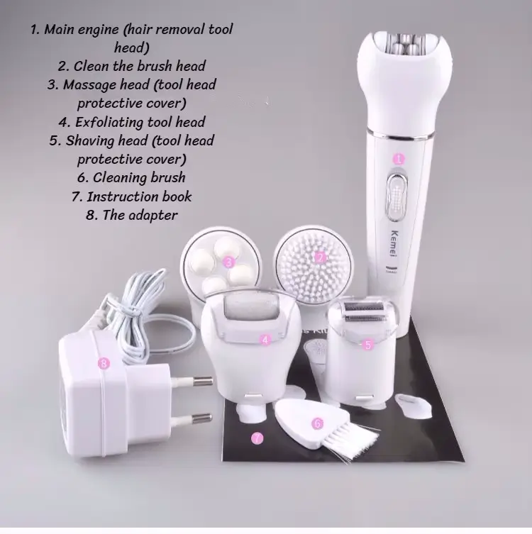 Kemei KM-2198 – Épilateur / rasoir / tondeuse 5-en-1 rechargeable