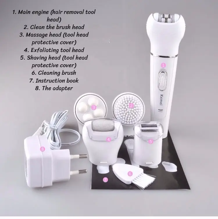 Kemei KM-2198 – Épilateur / rasoir / tondeuse 5-en-1 rechargeable