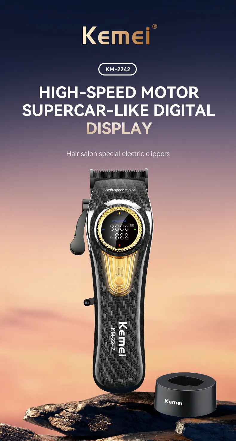 Kemei KM-2242 – Tondeuse professionnelle sans fil 9000 RPM – batterie 4500 mAh