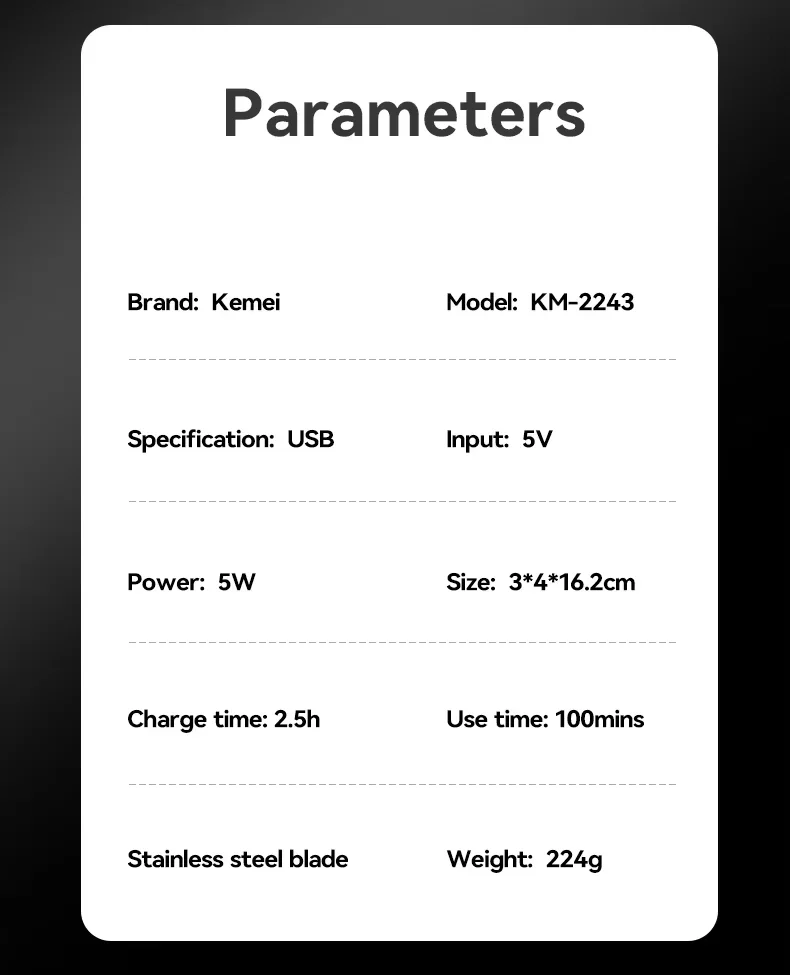 Kemei KM-2243 tondeuse à cheveux sans fil avec afficheur lcd - gold - doré - type c - 5W - 7500rpm