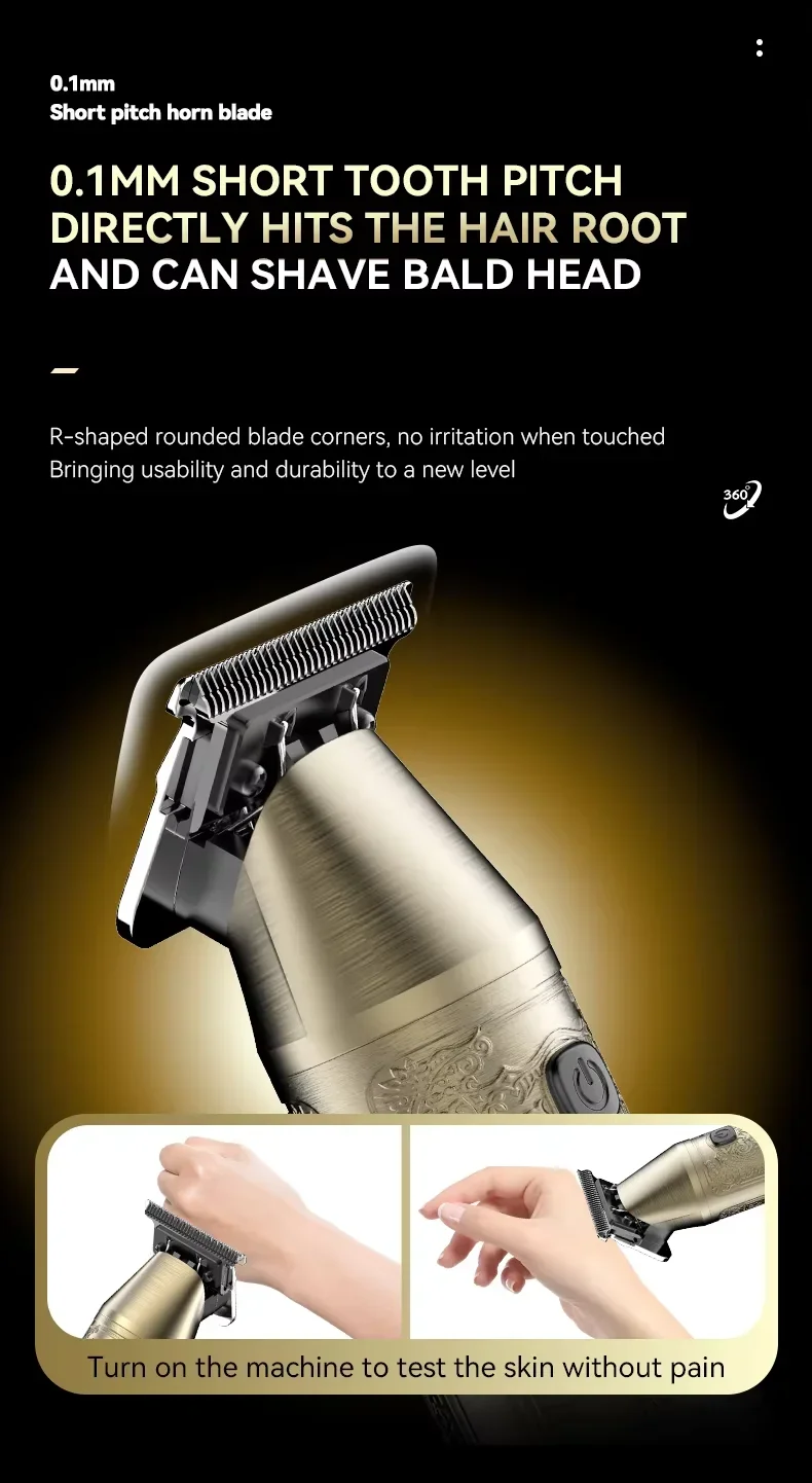 Kemei KM-2243 tondeuse à cheveux sans fil avec afficheur lcd - gold - doré - type c - 5W - 7500rpm