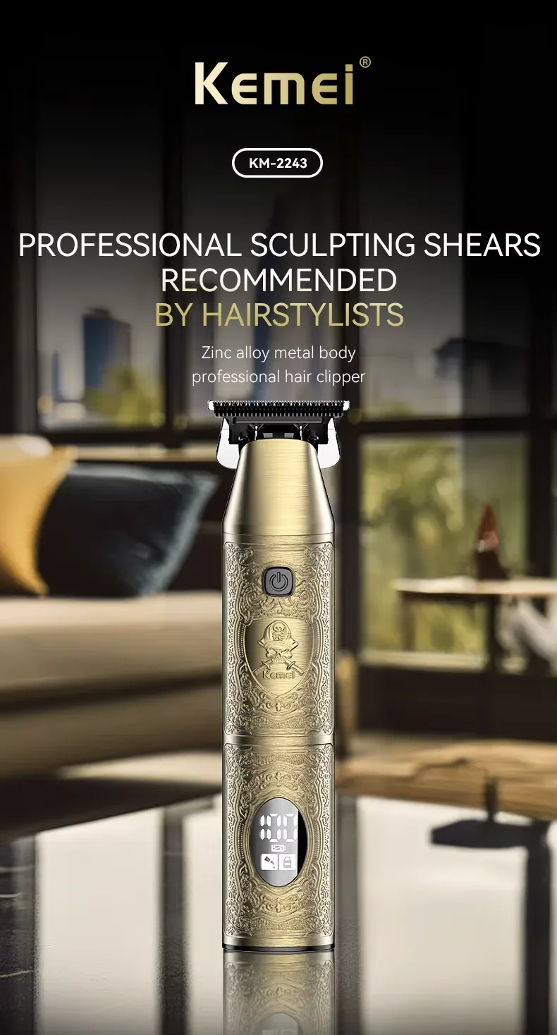 Kemei KM-2243 tondeuse à cheveux sans fil avec afficheur lcd - gold - doré - type c - 5W - 7500rpm