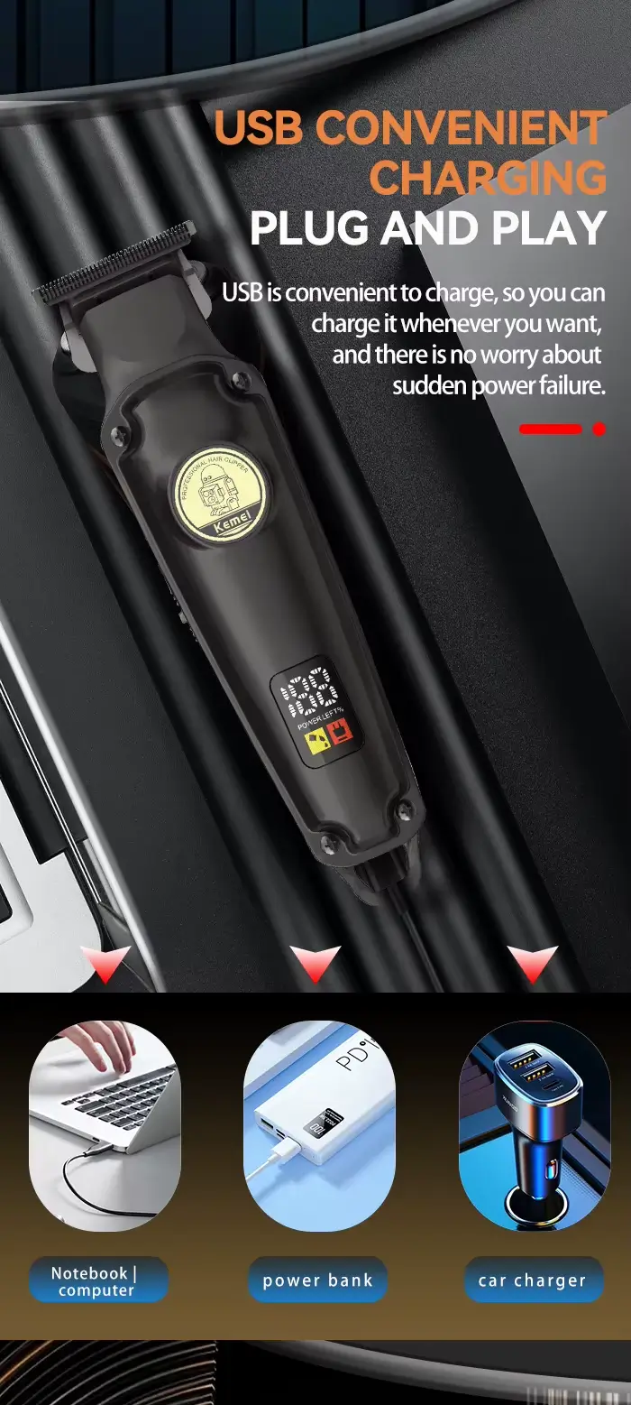 Kemei KM-2371 – Tondeuse sans fil professionnelle pour cheveux et barbe 1200mAh 5W