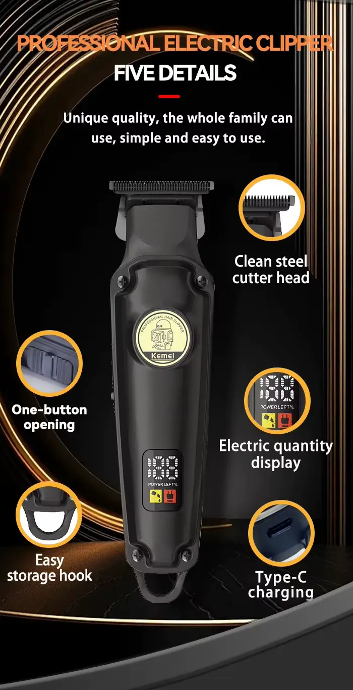 Kemei KM-2371 – Tondeuse sans fil professionnelle pour cheveux et barbe 1200mAh 5W