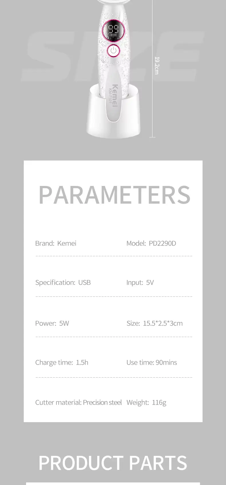 Kemei KM-7101 – Épilateur / rasoir 5-en-1 rechargeable pour corps