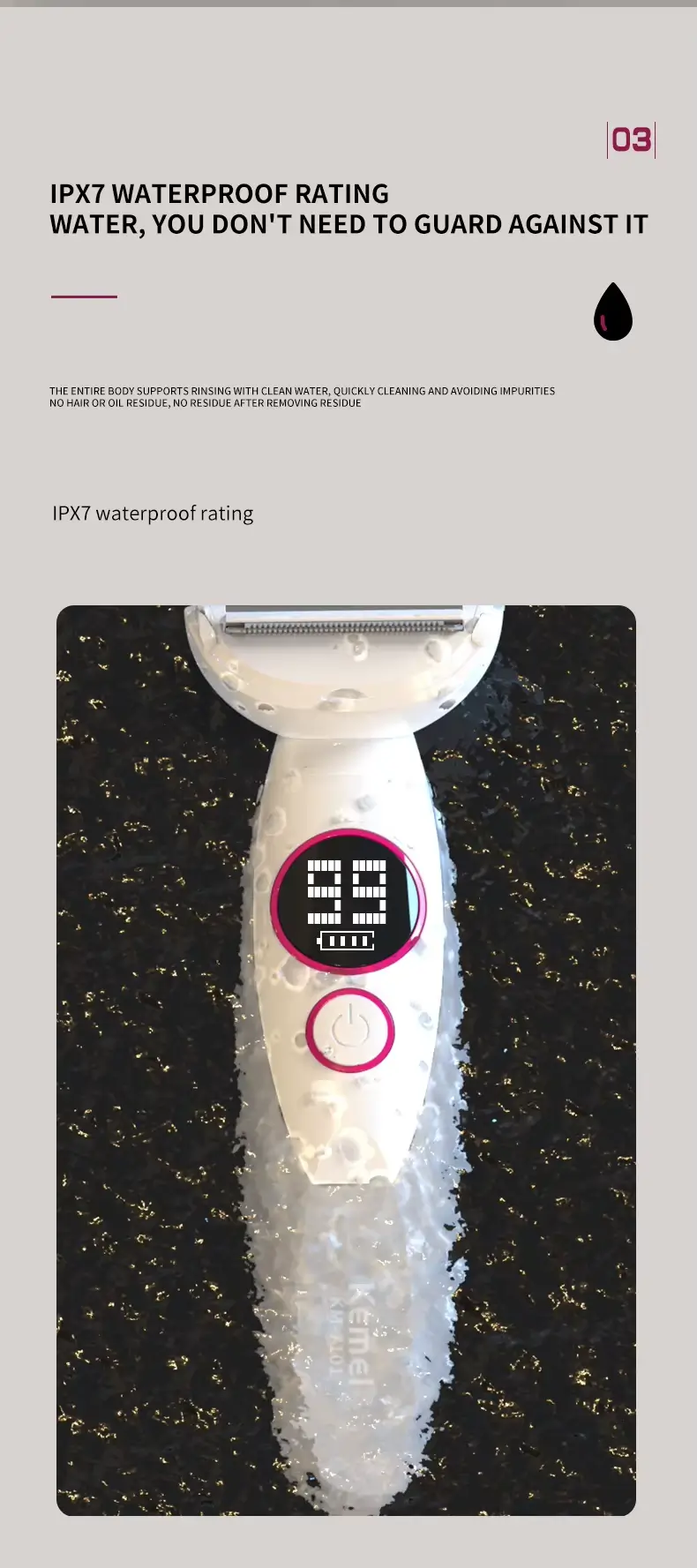 Kemei KM-7101 – Épilateur / rasoir 5-en-1 rechargeable pour corps