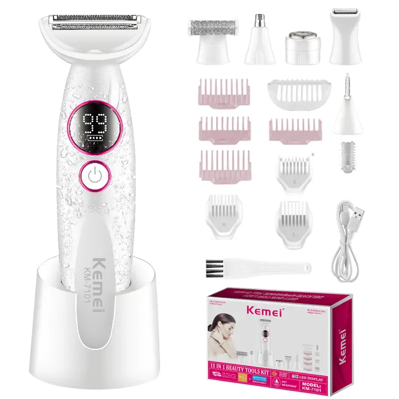 Kemei KM-7101 – Épilateur / rasoir 5-en-1 rechargeable pour corps