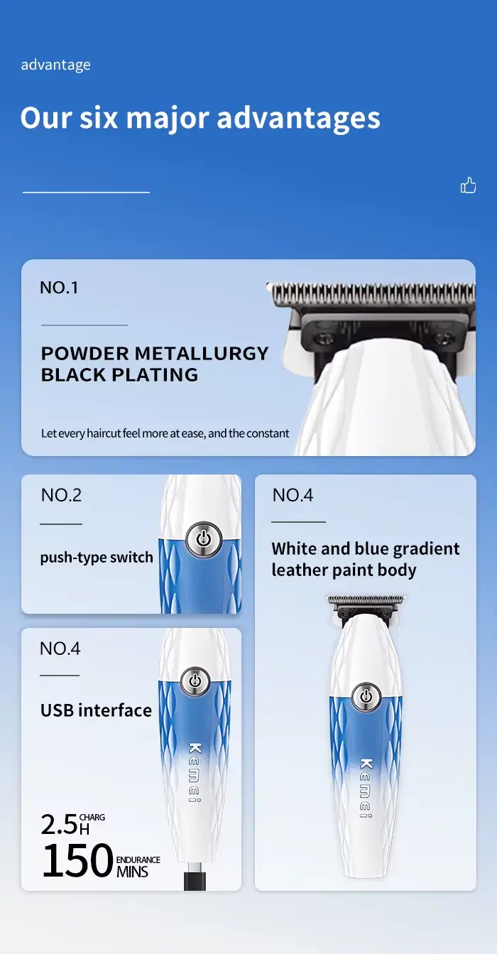 Kemei KM‑1690 – Tondeuse cheveux et barbe rechargeable professionnelle