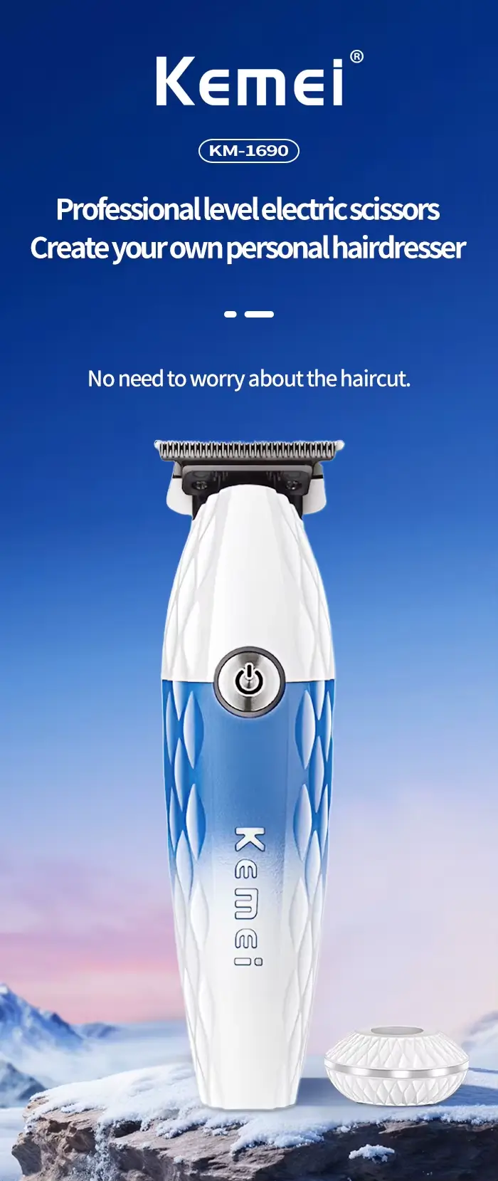 Kemei KM‑1690 – Tondeuse cheveux et barbe rechargeable professionnelle