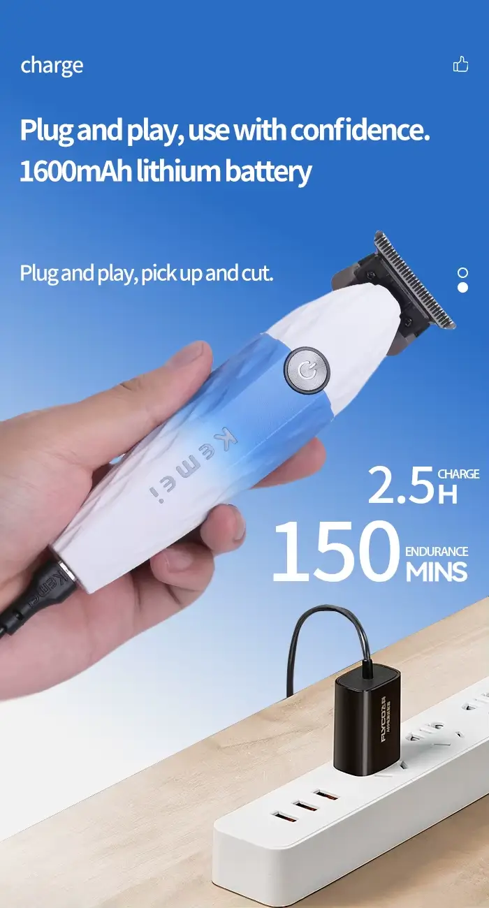Kemei KM‑1690 – Tondeuse cheveux et barbe rechargeable professionnelle