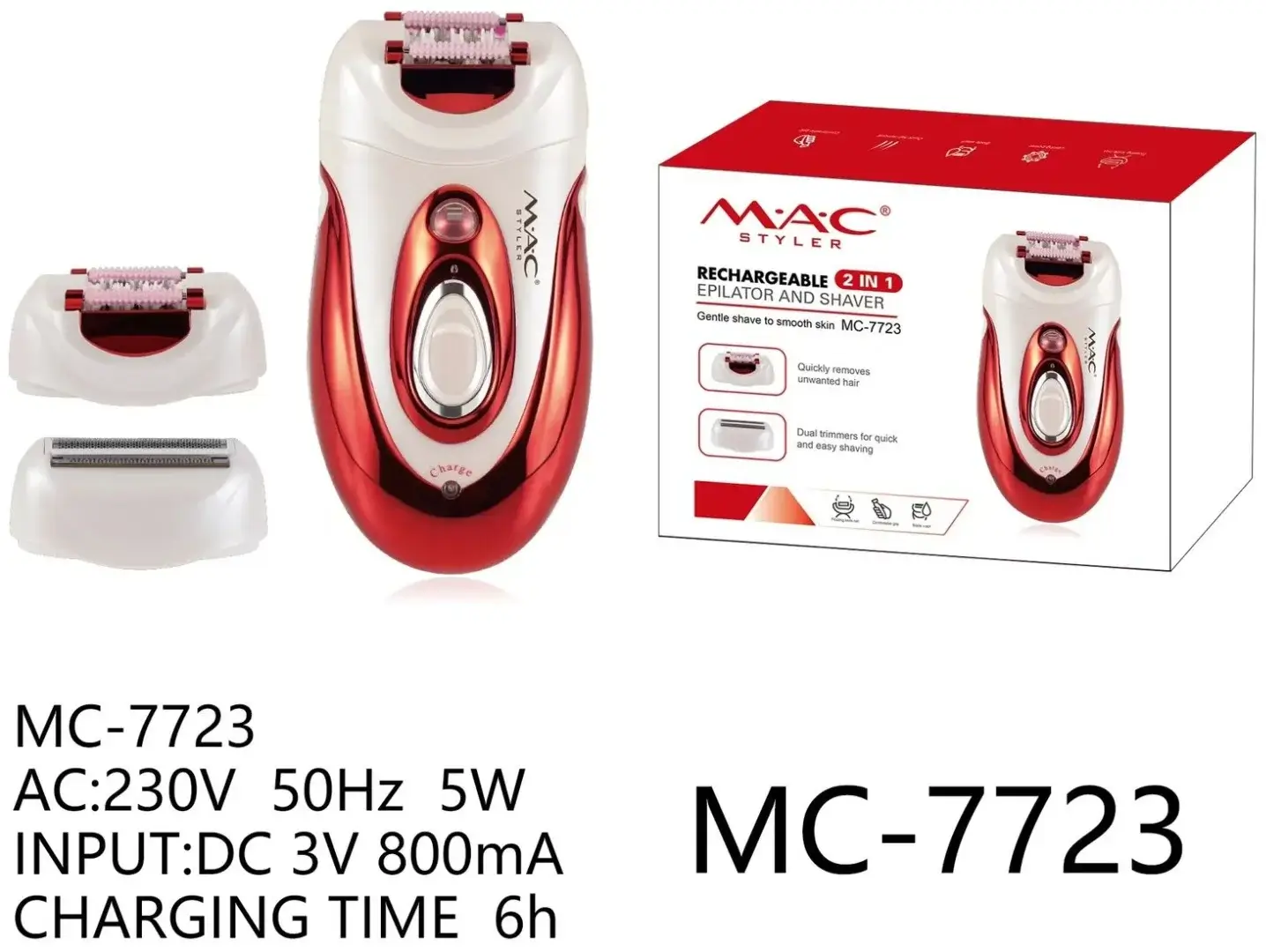 MAC Styler MC-7723 – Épilateur / Rasoir 2-en-1 pour corps et visage