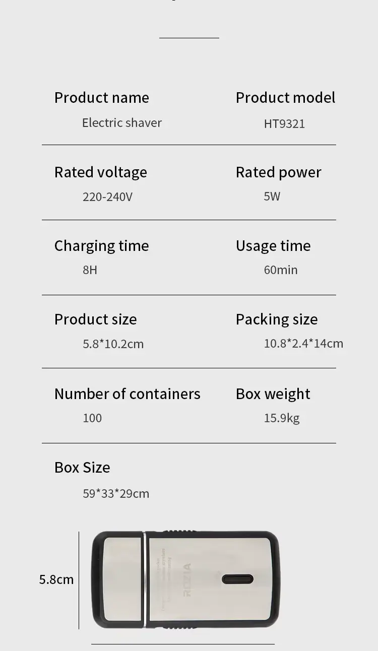 ROZIA PRO HT9321 – Rasoir électrique rechargeable USB - gris